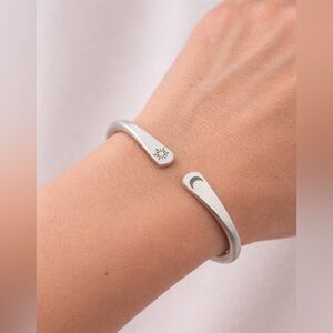 Sun and moon adjustable Bracelet open cuff unisex 999 Matte Sterling Silver